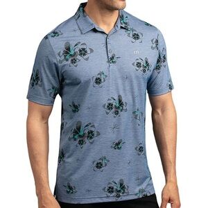 Travis Mathew Blue and Black Floral Polo